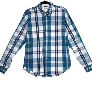 Express Button Down Shirt Mens S Blue White Plaid Soft Wash Casual Everyday Wear